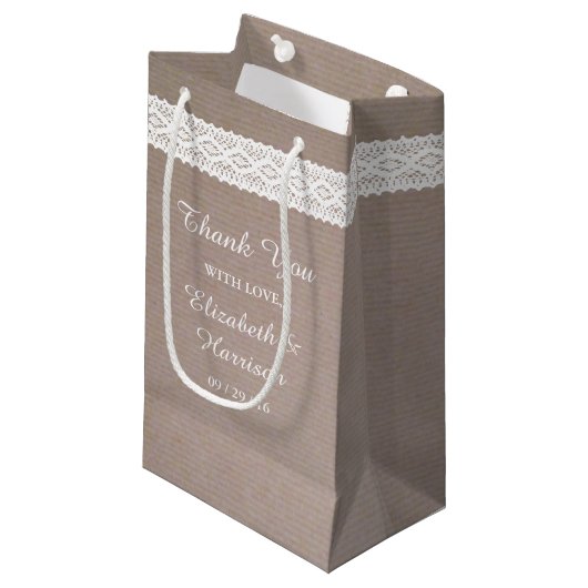 クラフト素朴&ヴィンテージホワイトレース結婚ズ スモールペーパーバッグ (正面アングル)