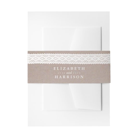 クラフト素朴&ヴィンテージホワイトレース結婚ズ 招待状ベリーバンド (正面例)