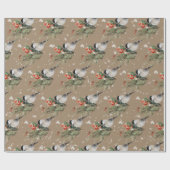 クラフト素朴《鳥》アメリカゴガラスプルーススパイグレッドベリー ラッピングペーパー (フラット)