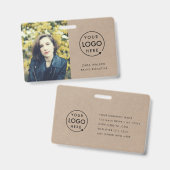 クラフト素朴IDカード |ロゴモダン写真の従業員 バッジ (正面＆裏面)