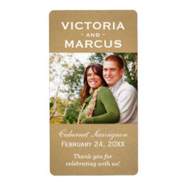 クラフト結婚のモノグラム写真ワインボトルのお願い ラベル