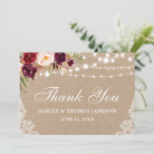 クラフト結婚の素朴フローラライトレース サンキューカード (スタンド正面)