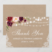 クラフト結婚の素朴フローラライトレース サンキューカード (正面/裏面)