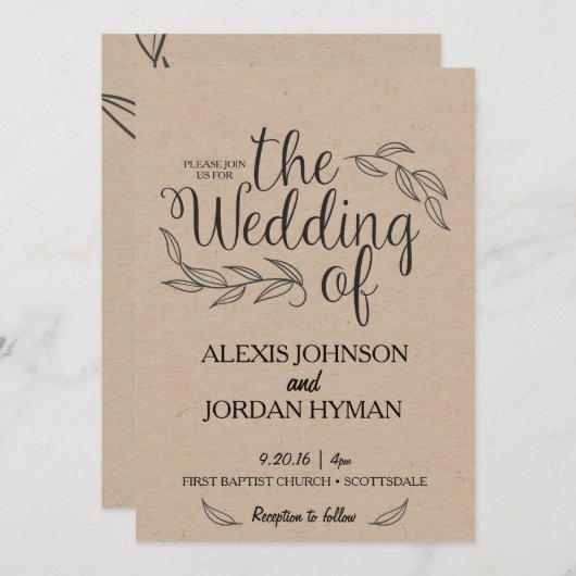 クラフト結婚式招待状 招待状 (正面/裏面)