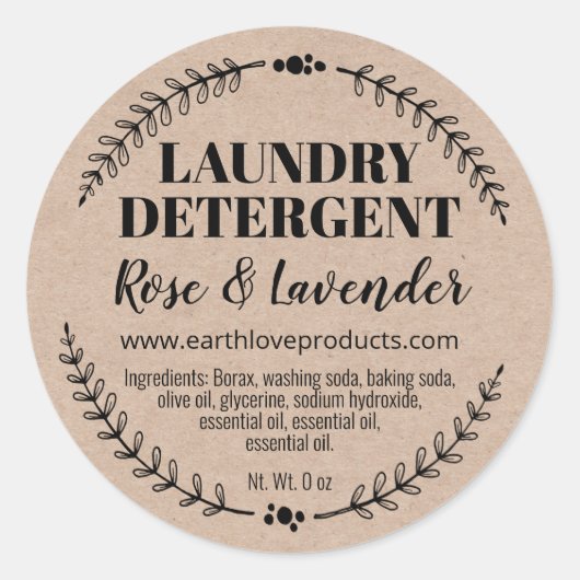クラフト自家製オーガニックランドリー洗剤ラベル ラウンドシール (正面)