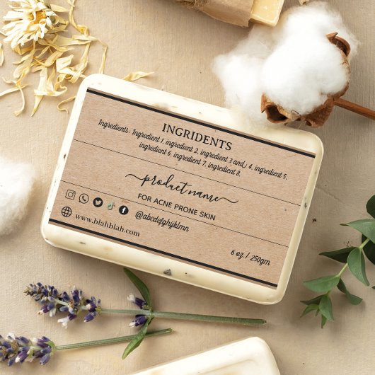 クラフト自家製石鹸ラベル長方形ステッカー 長方形シール