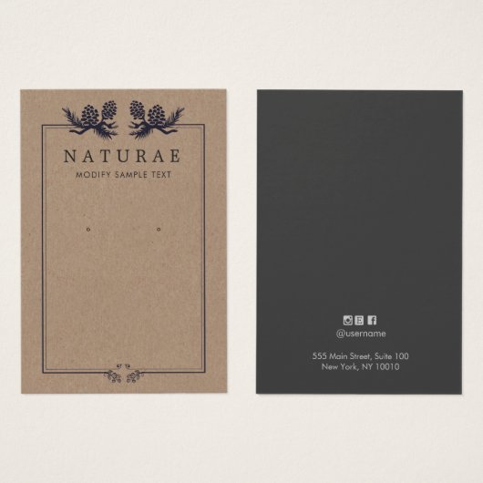 クラフト自然パイン素朴コーンのイヤリング表示 (正面&裏面)