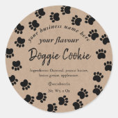 クラフト茶色の紙の犬の足跡の道 犬のクッキー ラウンドシール (正面)