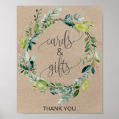 クラフト葉のリース カードとギフト サイン (正面)