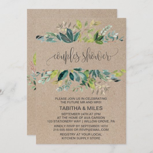 クラフト葉カップルのシャワー 招待状 (正面/裏面)