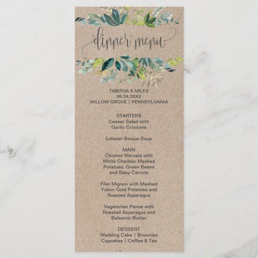 クラフト葉ディナーメニューカード メニュー (正面)