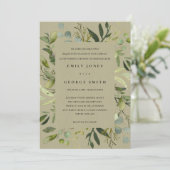 クラフト葉フレーム緑の葉の水の色結婚の 招待状 (スタンド正面)
