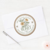 クラフト蜂蜜瓶ラベル ビンテージひまわりと蜜蜂 ラウンドシール (封筒)