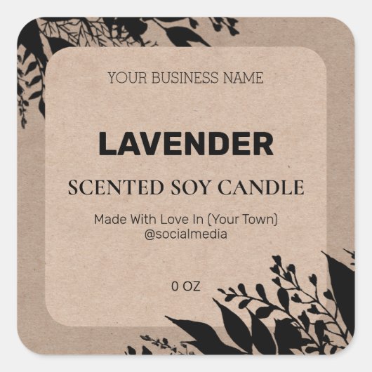 クラフト製品ラベルに黒素朴インク スクエアシール (正面)