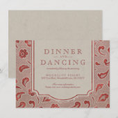 クラフト赤レースのラスティックカントリーウェディングレセプション エンクロージャーカード (正面/裏面)