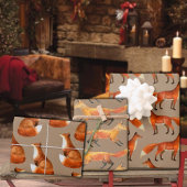 クラフト赤素朴キツネ繰り返しパターン ラッピングペーパーシート