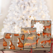 クラフト赤素朴キツネ繰り返しパターン ラッピングペーパーシート