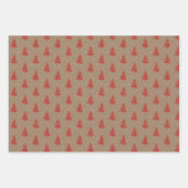 クラフト赤素朴白い緑の雪のクリスマスツリー ラッピングペーパーシート (正面)