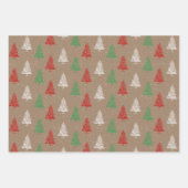 クラフト赤素朴白い緑の雪のクリスマスツリー ラッピングペーパーシート (正面3)