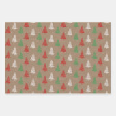 クラフト赤素朴白い緑の雪のクリスマスツリー ラッピングペーパーシート (正面)