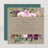 クラフト赤面バーガンディフローラバンチカップルのシャワー 招待状 (正面/裏面)