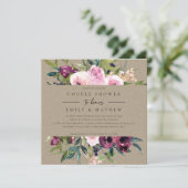 クラフト赤面バーガンディフローラバンチカップルのシャワー 招待状 (スタンド正面)