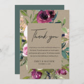 クラフト赤面バーガンディFLORAバンチ結婚ーありがとう 招待状 (正面/裏面)