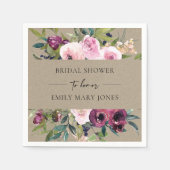 クラフト赤面バーグンフローラ束ブライダルシャワー スタンダードカクテルナプキン (正面)