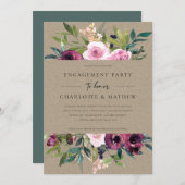 クラフト赤面ブルゴーニュフローラバンチ婚約パーティ 招待状 (正面/裏面)