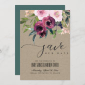 クラフト赤面ブルゴーニュフローラバンチ結婚ーズ セーブザデート (正面/裏面)