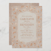 クラフト金ゴールドレーエレガントス素朴な田舎結婚式 招待状 (正面/裏面)