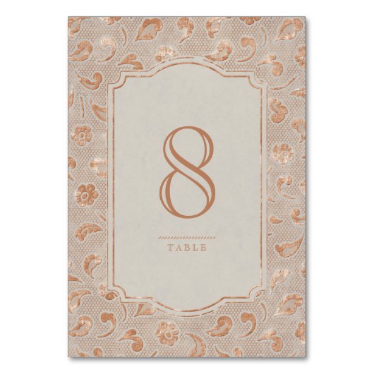 クラフト金ゴールドレース素朴な田舎のウェディングテーブルカード テーブルナンバー (正面)