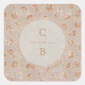 クラフト金ゴールドレース素朴な田舎のウェディングモノグラム スクエアシール (正面)