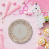 クラフト金ゴールドレース素朴な田舎のウェディングモノグラム ペーパープレート (パーティー)