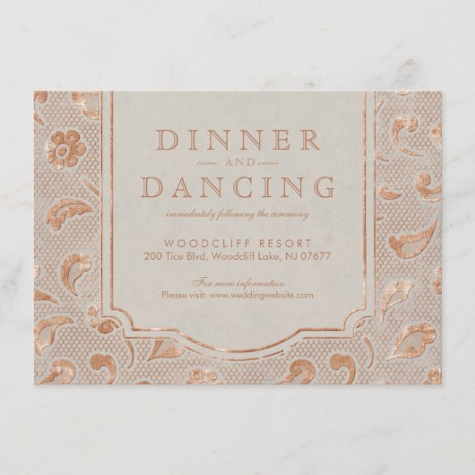 クラフト金ゴールドレース素朴な田舎の結婚式披露宴 エンクロージャーカード (正面)