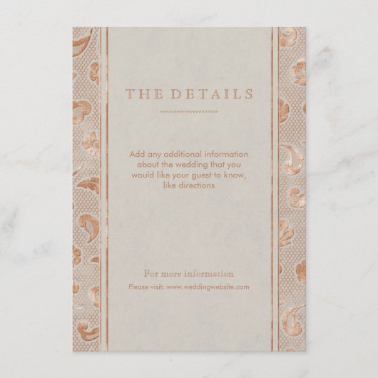 クラフト金ゴールドレース素朴な田舎の結婚式詳細カード エンクロージャーカード (正面)
