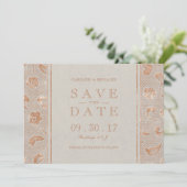 クラフト金ゴールドレース素朴な結婚式の日付を保存 セーブザデート (スタンド正面)