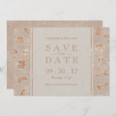 クラフト金ゴールドレース素朴な結婚式の日付を保存 セーブザデート (正面/裏面)