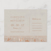 クラフト金ゴールドレース素朴な結婚式の日付を保存 案内ポストカード (裏面)