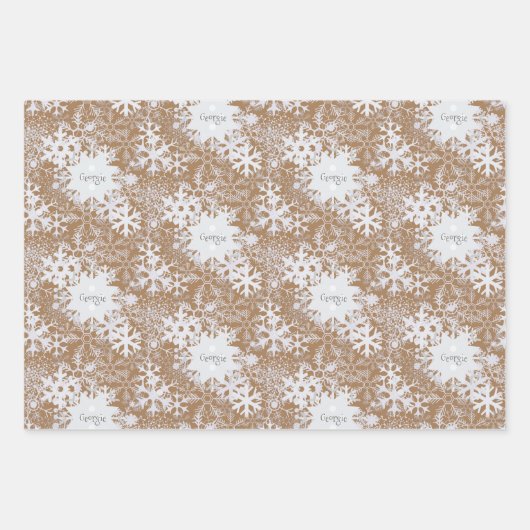クラフト雪パーソナライズされた片3名冬 ラッピングペーパーシート (正面3)