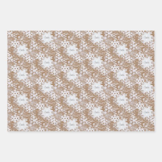 クラフト雪パーソナライズされた片3名冬 ラッピングペーパーシート (正面2)