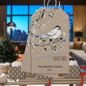クラフト雪素朴《鳥》アメリカゴガラバードメリークリスマス ギフトタグ
