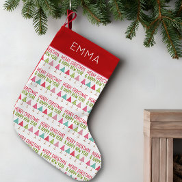 クラフト風クリスマスツリー - ピンク 赤 緑 クリスマス スモールクリスマスストッキング