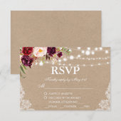 クラフト風ラスティックな結婚式用レースの花柄RSVP（食事選択あり） 出欠カード (正面/裏面)