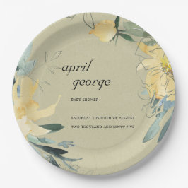 クラフト黄緑色フローラワテカラーベビーシャワー ペーパープレート