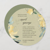 クラフト黄緑色フローラ赤ちゃんシャワー招待状 サンキューカード (正面/裏面)