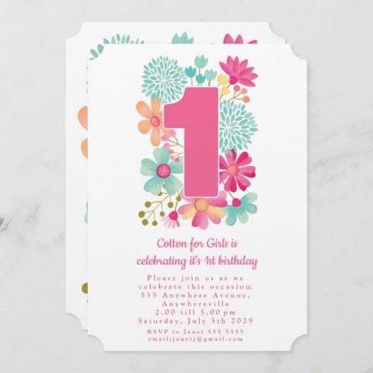 クラフト1周年記念誕生日会社パーティー 招待状 (正面/裏面)