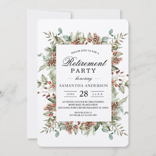 クラフト ウィンター グリーン パインコーン フレーム 招待状 (正面)