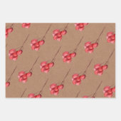 クラフト – ウォーター色のベリーと緑の葉 ラッピングペーパーシート (正面3)