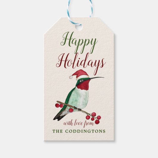 クラフト ハッピーホリデー オーダーメイド ハチドリ ギフトタグ (正面)